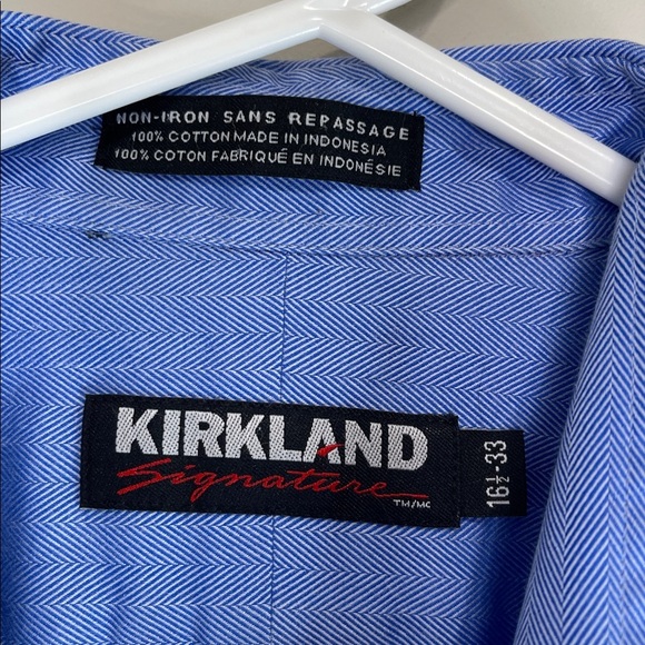 Kirkland Signature Mens Herringbone Non Iron  Button-Down Shirt Oxford Blue 16.5 - Picture 8 of 14